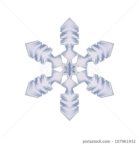 Hand drawn watercolor blue and silver snowflakes, water ice crystal frozen in winter. Illustration, single object isolated on white background. Design for holiday poster, print, website, card, booklet 107961932