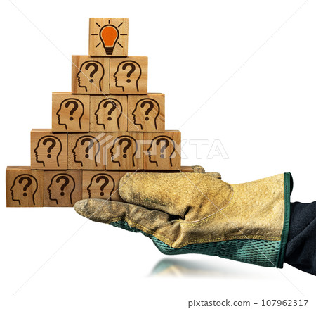 Concept of Creative Idea and Innovation with Question Marks and Light Bulb Concept of Creative Idea and Innovation with Question Marks and Light Bulb 107962317