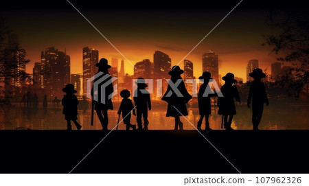 children walk around the city on Halloween children walk around the city on Halloween 107962326