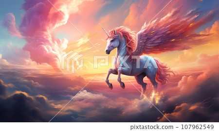 A rainbow Unicorn in a rainbow cloud Stock Illustration