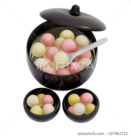 Lunar New Year Dessert 3D Clip Art, Sticky Rice Ball Soup 107962722
