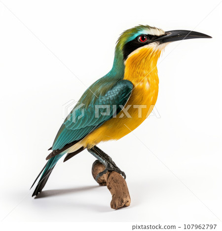 Common Kingfisher, perching on wooden branch isolated on white background. 107962797