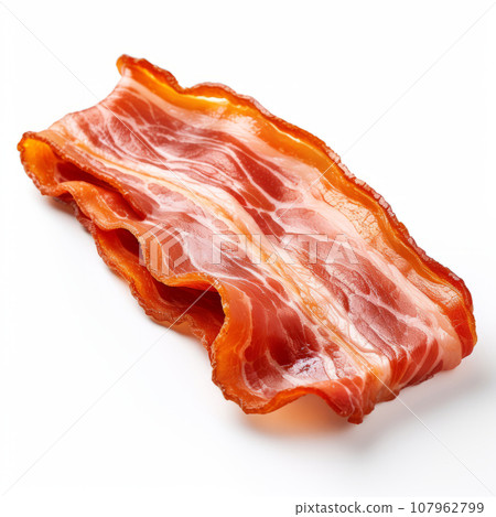 Fried bacon isolated on white background 107962799