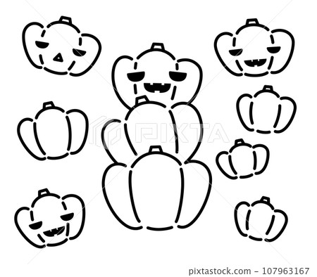 A set of cute line-drawn Halloween jack-o'-lanterns and pumpkins 107963167
