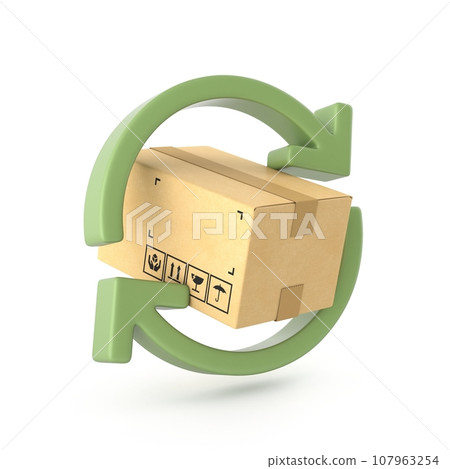 Cardboard box with two green arrows 3D 107963254