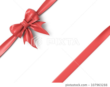 Red ribbon bow corner template 3D 107963288