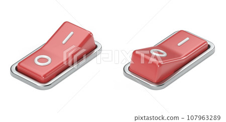 Red plastic switch on and off button 3D 107963289