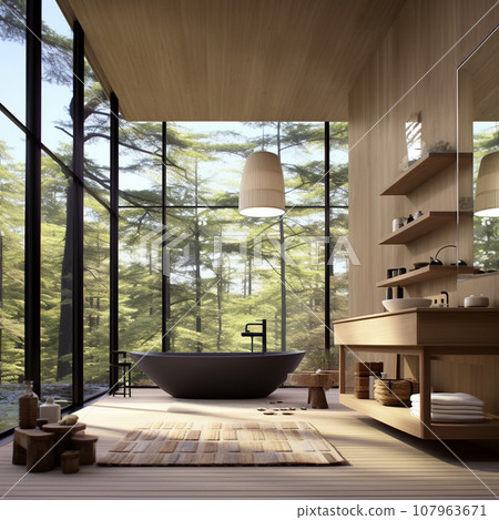 Open-air bath in the forest AI-generated 107963671