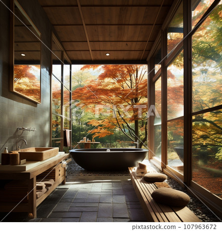 Open-air bath in the forest AI-generated 107963672