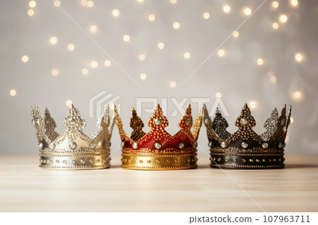 Three crowns as a symbol of the celebration of the Day of the Three Kings Three crowns as a symbol of the celebration of the Day of the Three Kings 107963711