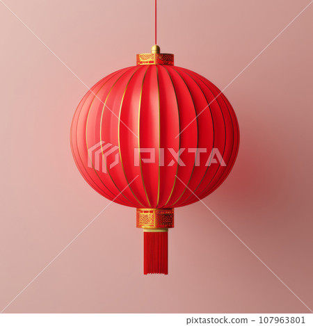 Red Chinese flashlight on a light background.  107963801