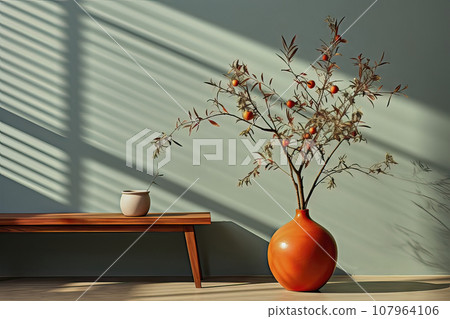 Still Life with a Bench, an Empty Pot Next to a Vase with a Mandarin Tree Still Life with a Bench, an Empty Pot Next to a Vase with a Mandarin Tree 107964106