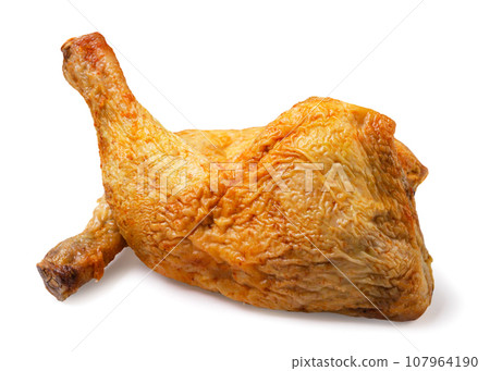 Fried chicken legs close-up on a white background. Isolated 107964190