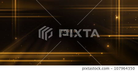 Abstract gold light rays on black background with lighting effect and bokeh. 107964350