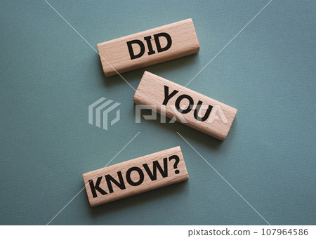 Did you know symbol. Wooden blocks with words Did you know. Beautiful grey green background. Business and Did you know concept. Copy space. 107964586