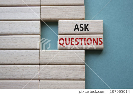 Ask Questions symbol. Wooden blocks with words Ask Questions. Beautiful grey green background. Business and Ask Questions concept. Copy space. Ask Questions symbol. Wooden blocks with words Ask Questions. Beautiful grey green background. Business and Ask Questions concept. Copy space. 107965014