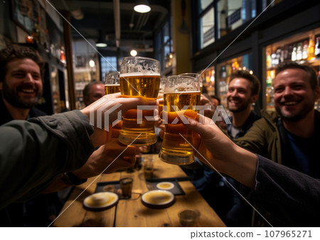 AI illustration, men and women toasting AI illustration, men and women toasting 107965271