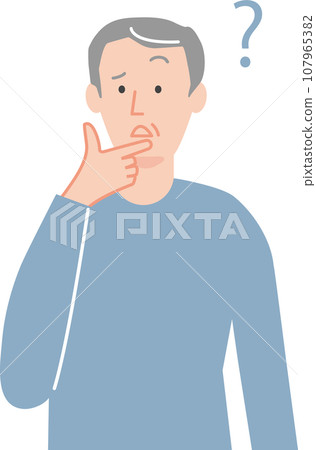 一位老人歪著頭表示疑問 一位老人歪著頭表示疑問 107965382