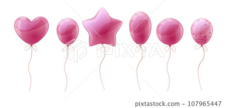 Set of balloons on isolated background. Cartoon style pink helium balloons of different shapes. Decor for birthdays, holidays, Christmas, etc. Set of balloons on isolated background. Cartoon style pink helium balloons of different shapes. Decor for birthdays, holidays, Christmas, etc. 107965447