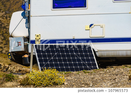 Solar photovoltaic panel at camper vehicle Solar photovoltaic panel at camper vehicle 107965573