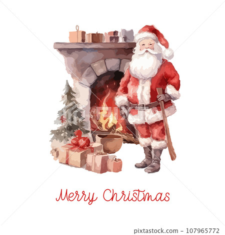 Retro watercolor santa christmas card. Retro watercolor santa christmas card. 107965772