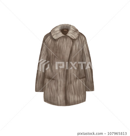 Winter elements, hand drawn illustration. Insulated fur coat, coat. Warm winter symbols. 107965813