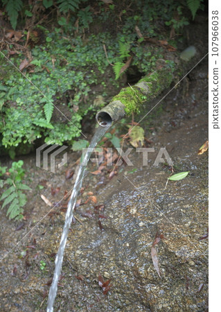 Fresh water gushing out beside the road 107966038