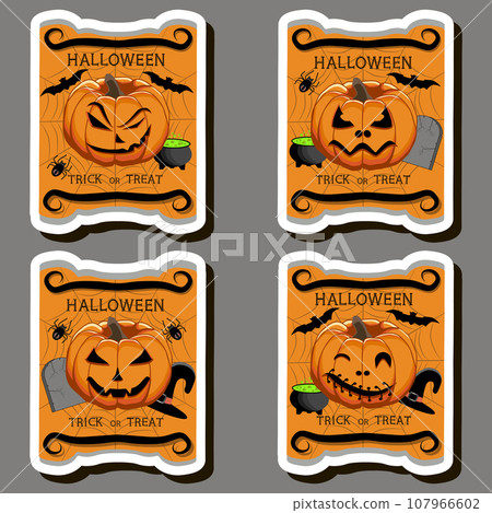 Illustration on theme sticker for celebration holiday Halloween with orange pumpkins Illustration on theme sticker for celebration holiday Halloween with orange pumpkins 107966602