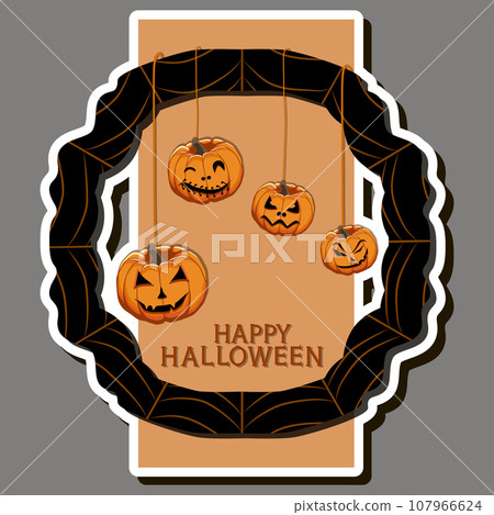 Illustration on theme sticker for celebration holiday Halloween with orange pumpkins 107966624