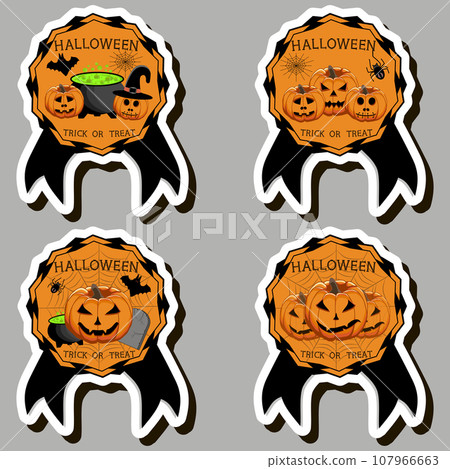 Illustration on theme sticker for celebration holiday Halloween with orange pumpkins Illustration on theme sticker for celebration holiday Halloween with orange pumpkins 107966663
