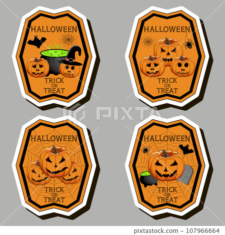 Illustration on theme sticker for celebration holiday Halloween with orange pumpkins Illustration on theme sticker for celebration holiday Halloween with orange pumpkins 107966664