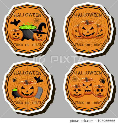 Illustration on theme sticker for celebration holiday Halloween with orange pumpkins Illustration on theme sticker for celebration holiday Halloween with orange pumpkins 107966666