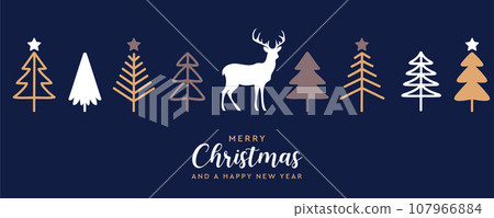 christmas greeting banner with deer and fir tree decoration vector illustration 107966884