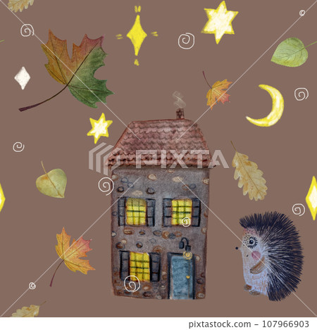 Hand painted watercolor hedgehog autumn pattern Hand painted watercolor hedgehog autumn pattern 107966903