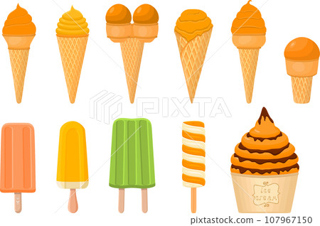 big kit ice cream popsicle different types in cone waffle cup 107967150