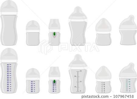 big kit baby milk in bottle with rubber pacifier 107967458