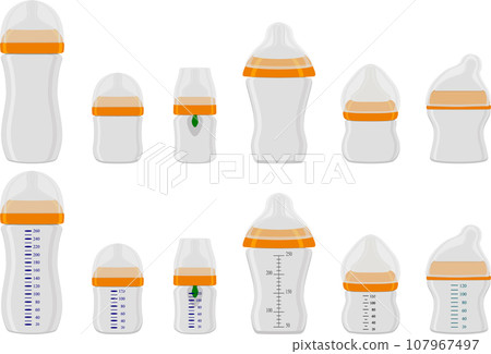 big kit baby milk in bottle with rubber pacifier 107967497