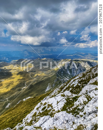 Mountain Panoramic Landscape from Prutas Summit in Durmitor Mountain Panoramic Landscape from Prutas Summit in Durmitor 107967528
