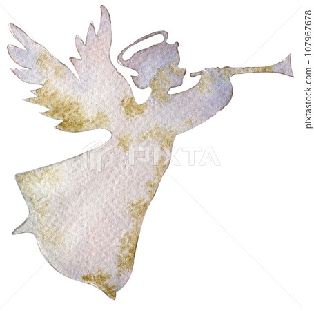 Christmas silhouette of angels . Watercolor Christmas hand drawn illustration for stickers ,cards, backgrounds, scrapbooking and your design. Perfect for wedding invitation. 107967678