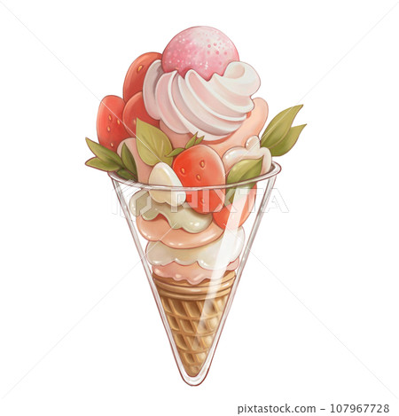 Ice cream in cone, isolated on white background. Hand drawn illustration. Ice cream in cone, isolated on white background. Hand drawn illustration. 107967728