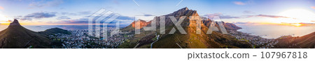 Aerial view of Kloof Corner hike at sunset in Cape Town, western Cape, South Africa Aerial view of Kloof Corner hike at sunset in Cape Town, western Cape, South Africa 107967818