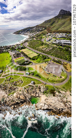 Aerial View of Maiden's Cove Tidal Pool in Clifton, Cape Town, South Africa 107967829