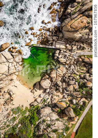 Aerial View of Maiden's Cove Tidal Pool in Clifton, Cape Town, South Africa 107967856