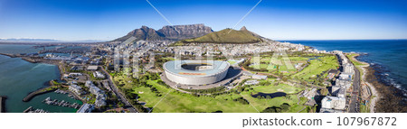 Aerial view of Cape Town Stadium, Kaapstad-stadion, Green Point, in Western Cape, South Africa Aerial view of Cape Town Stadium, Kaapstad-stadion, Green Point, in Western Cape, South Africa 107967872