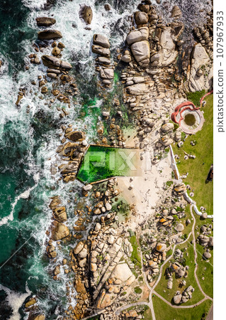 Aerial View of Maiden's Cove Tidal Pool in Clifton, Cape Town, South Africa 107967933