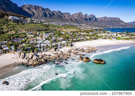 Aerial view of Clifton beach in Cape Town, Western Cape, South Africa 107967960