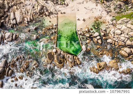 Aerial View of Maiden's Cove Tidal Pool in Clifton, Cape Town, South Africa 107967991