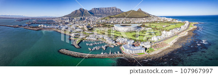 Aerial view of Cape Town Stadium, Kaapstad-stadion, Green Point, in Western Cape, South Africa Aerial view of Cape Town Stadium, Kaapstad-stadion, Green Point, in Western Cape, South Africa 107967997