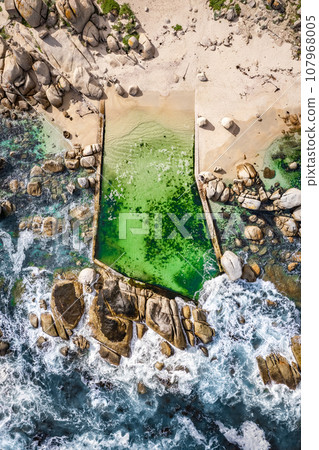 Aerial View of Maiden's Cove Tidal Pool in Clifton, Cape Town, South Africa 107968005