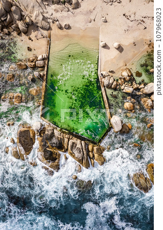 Aerial View of Maiden's Cove Tidal Pool in Clifton, Cape Town, South Africa 107968023